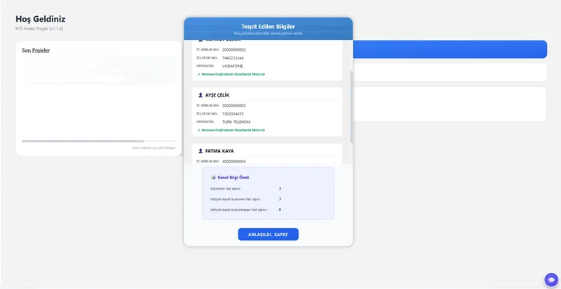 HTS Veri Dosyası Yükleme Arayüzü